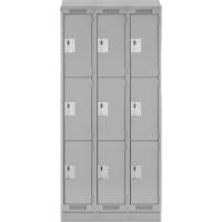 Clean Line Lockers, 3 -tier, Bank of 3, 36" x 18" x 82", Steel, Grey, Rivet (Assembled) Brunswick Fyr & Safety