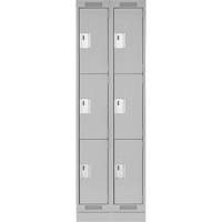 Clean Line Lockers, 3 -tier, Bank of 2, 24" x 18" x 76", Steel, Grey, Rivet (Assembled) Brunswick Fyr & Safety