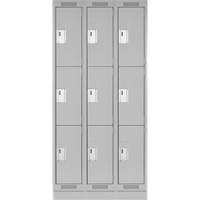 Clean Line Lockers, 3 -tier, Bank of 3, 36" x 18" x 76", Steel, Grey, Rivet (Assembled) Brunswick Fyr & Safety