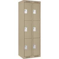 Clean Line Lockers, 3 -tier, Bank of 2, 24" x 18" x 72", Steel, Beige, Rivet (Assembled) Brunswick Fyr & Safety