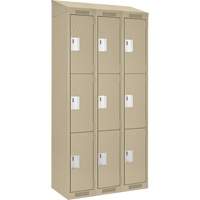 Clean Line Lockers, 3 -tier, Bank of 3, 36" x 18" x 78", Steel, Beige, Rivet (Assembled) Brunswick Fyr & Safety