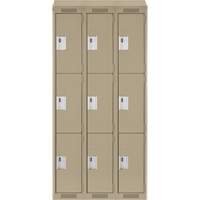 Clean Line Lockers, 3 -tier, Bank of 3, 36" x 18" x 78", Steel, Beige, Rivet (Assembled) Brunswick Fyr & Safety