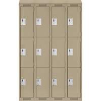 Clean Line Lockers, 3 -tier, Bank of 4, 48" x 18" x 78", Steel, Beige, Rivet (Assembled) Brunswick Fyr & Safety