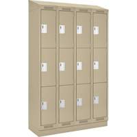 Clean Line Lockers, 3 -tier, Bank of 4, 48" x 18" x 82", Steel, Beige, Rivet (Assembled) Brunswick Fyr & Safety