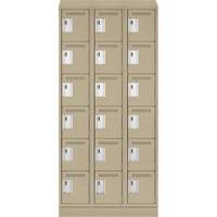 Clean Line Lockerette , 6 -tier, Bank of 3, 36" x 18" x 82", Steel, Beige, Rivet (Assembled) Brunswick Fyr & Safety