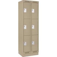 Clean Line Lockers, 3 -tier, Bank of 2, 24" x 18" x 76", Steel, Beige, Rivet (Assembled) Brunswick Fyr & Safety