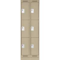 Clean Line Lockers, 3 -tier, Bank of 2, 24" x 18" x 76", Steel, Beige, Rivet (Assembled) Brunswick Fyr & Safety