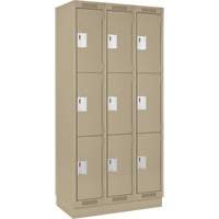 Clean Line Lockers, 3 -tier, Bank of 3, 36" x 18" x 76", Steel, Beige, Rivet (Assembled) Brunswick Fyr & Safety