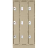 Clean Line Lockers, 3 -tier, Bank of 3, 36" x 18" x 76", Steel, Beige, Rivet (Assembled) Brunswick Fyr & Safety