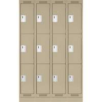 Clean Line Lockers, 3 -tier, Bank of 4, 48" x 18" x 76", Steel, Beige, Rivet (Assembled) Brunswick Fyr & Safety