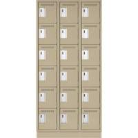 Clean Line Lockerette, 6 -tier, Bank of 3, 36" x 18" x 76", Steel, Beige, Rivet (Assembled) Brunswick Fyr & Safety
