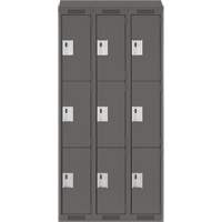 Clean Line Lockers, 3 -tier, Bank of 3, 36" x 18" x 78", Steel, Charcoal, Rivet (Assembled) Brunswick Fyr & Safety