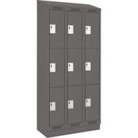 Clean Line Lockers, 3 -tier, Bank of 3, 36" x 18" x 82", Steel, Charcoal, Rivet (Assembled) Brunswick Fyr & Safety