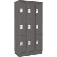 Clean Line Lockers, 3 -tier, Bank of 3, 36" x 18" x 76", Steel, Charcoal, Rivet (Assembled) Brunswick Fyr & Safety