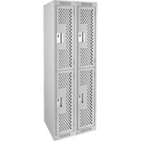 Clean Line Lockers, 2 -tier, Bank of 2, 24" x 15" x 72", Steel, Grey, Rivet (Assembled), Perforated Brunswick Fyr & Safety