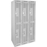Clean Line Lockers, 2 -tier, Bank of 3, 36" x 15" x 72", Steel, Grey, Rivet (Assembled), Perforated Brunswick Fyr & Safety