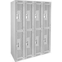 Clean Line Lockers, 2 -tier, Bank of 4, 48" x 15" x 72", Steel, Grey, Rivet (Assembled), Perforated Brunswick Fyr & Safety