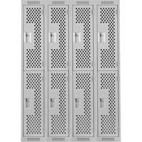 Clean Line Lockers, 2 -tier, Bank of 4, 48" x 15" x 72", Steel, Grey, Rivet (Assembled), Perforated Brunswick Fyr & Safety