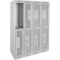 Clean Line Lockers, 2 -tier, Bank of 4, 48" x 15" x 72", Steel, Grey, Rivet (Assembled), Perforated Brunswick Fyr & Safety
