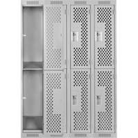 Clean Line Lockers, 2 -tier, Bank of 4, 48" x 15" x 72", Steel, Grey, Rivet (Assembled), Perforated Brunswick Fyr & Safety
