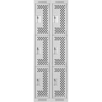 Clean Line Lockers, 3 -tier, Bank of 2, 24" x 12" x 72", Steel, Grey, Rivet (Assembled), Perforated Brunswick Fyr & Safety