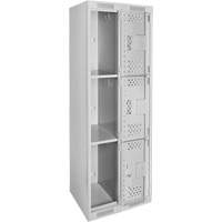 Clean Line Lockers, 3 -tier, Bank of 2, 24" x 12" x 72", Steel, Grey, Rivet (Assembled), Perforated Brunswick Fyr & Safety