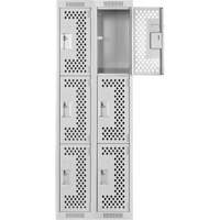 Clean Line Lockers, 3 -tier, Bank of 2, 24" x 12" x 72", Steel, Grey, Rivet (Assembled), Perforated Brunswick Fyr & Safety
