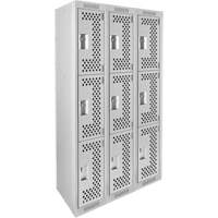 Casiers Clean Line, 3 niveaux, Bloc de 3, 36" x 12" x 72", Acier, Gris, Rivet (assembl&eacute;), Perfor&eacute; Brunswick Fyr & Safety