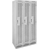 Clean Line Lockers, Bank of 3, 36" x 18" x 76", Steel, Grey, Rivet (Assembled), Perforated Brunswick Fyr & Safety