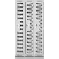 Clean Line Lockers, Bank of 3, 36" x 18" x 76", Steel, Grey, Rivet (Assembled), Perforated Brunswick Fyr & Safety
