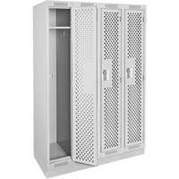 Clean Line Lockers, Bank of 4, 48" x 18" x 76", Steel, Grey, Rivet (Assembled), Perforated Brunswick Fyr & Safety