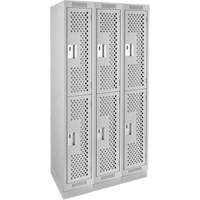 Casiers Clean Line, 2 niveaux, Bloc de 3, 36" x 15" x 76", Acier, Gris, Rivet (assembl&eacute;), Perfor&eacute; Brunswick Fyr & Safety