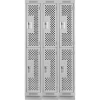 Casiers Clean Line, 2 niveaux, Bloc de 3, 36" x 15" x 76", Acier, Gris, Rivet (assembl&eacute;), Perfor&eacute; Brunswick Fyr & Safety