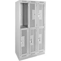 Casiers Clean Line, 2 niveaux, Bloc de 3, 36" x 15" x 76", Acier, Gris, Rivet (assembl&eacute;), Perfor&eacute; Brunswick Fyr & Safety