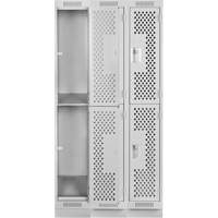 Casiers Clean Line, 2 niveaux, Bloc de 3, 36" x 15" x 76", Acier, Gris, Rivet (assembl&eacute;), Perfor&eacute; Brunswick Fyr & Safety