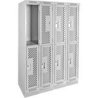 Casiers Clean Line, 2 niveaux, Bloc de 4, 48" x 15" x 76", Acier, Gris, Rivet (assembl&eacute;), Perfor&eacute; Brunswick Fyr & Safety