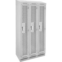 Clean Line Lockers, Bank of 3, 36" x 18" x 82", Steel, Grey, Rivet (Assembled), Perforated Brunswick Fyr & Safety
