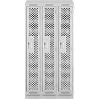Clean Line Lockers, Bank of 3, 36" x 18" x 82", Steel, Grey, Rivet (Assembled), Perforated Brunswick Fyr & Safety