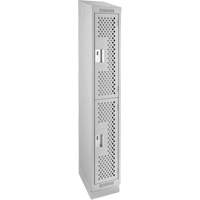 Clean Line Lockers, 2 -tier, 12" x 12" x 82", Steel, Grey, Rivet (Assembled), Perforated Brunswick Fyr & Safety