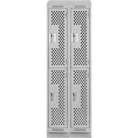 Casiers Clean Line, 2 niveaux, Bloc de 2, 24" x 18" x 82", Acier, Gris, Rivet (assembl&eacute;), Perfor&eacute; Brunswick Fyr & Safety