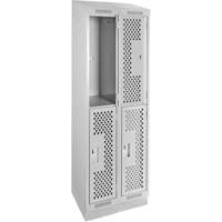Casiers Clean Line, 2 niveaux, Bloc de 2, 24" x 18" x 82", Acier, Gris, Rivet (assembl&eacute;), Perfor&eacute; Brunswick Fyr & Safety