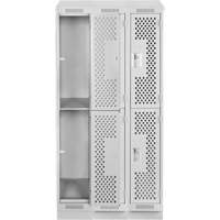 Clean Line Lockers, 2 -tier, Bank of 3, 36" x 15" x 82", Steel, Grey, Rivet (Assembled), Perforated Brunswick Fyr & Safety
