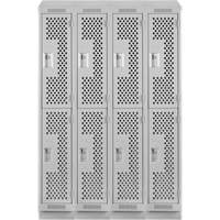 Clean Line Lockers, 2 -tier, Bank of 4, 48" x 15" x 82", Steel, Grey, Rivet (Assembled), Perforated Brunswick Fyr & Safety