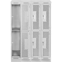 Clean Line Lockers, 2 -tier, Bank of 4, 48" x 15" x 82", Steel, Grey, Rivet (Assembled), Perforated Brunswick Fyr & Safety