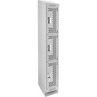 Clean Line Lockers, 3 -tier, 12" x 15" x 82", Steel, Grey, Rivet (Assembled), Perforated Brunswick Fyr & Safety