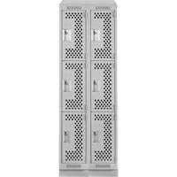 Clean Line Lockers, 3 -tier, Bank of 2, 24" x 15" x 82", Steel, Grey, Rivet (Assembled), Perforated Brunswick Fyr & Safety