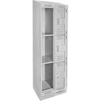 Clean Line Lockers, 3 -tier, Bank of 2, 24" x 15" x 82", Steel, Grey, Rivet (Assembled), Perforated Brunswick Fyr & Safety