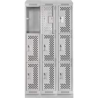Clean Line Lockers, 3 -tier, Bank of 3, 36" x 15" x 82", Steel, Grey, Rivet (Assembled), Perforated Brunswick Fyr & Safety