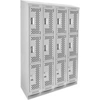 Clean Line Lockers, 3 -tier, Bank of 4, 48" x 15" x 82", Steel, Grey, Rivet (Assembled), Perforated Brunswick Fyr & Safety