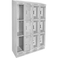 Clean Line Lockers, 3 -tier, Bank of 4, 48" x 15" x 82", Steel, Grey, Rivet (Assembled), Perforated Brunswick Fyr & Safety